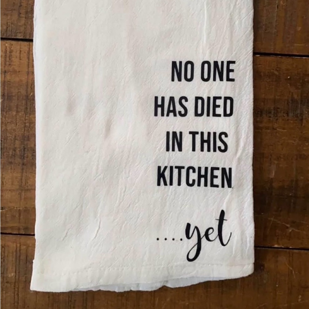 Humorous White Kitchen Towel with Text